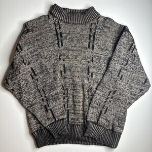 Vtg Generra Sweater L Heavy Knit Ramie Cotton Gray Black Eclectic Grandpa Grunge